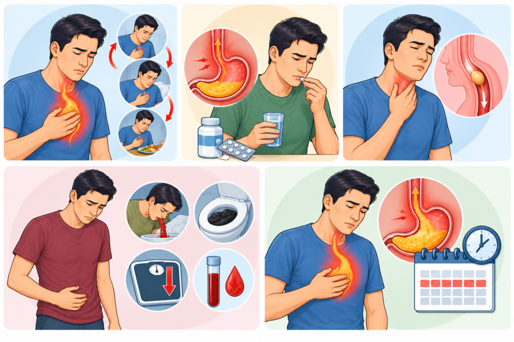 Five Panel GERD Warning Signs Infographic - Laparoscopic Surgeon Dr. Digant Pathak